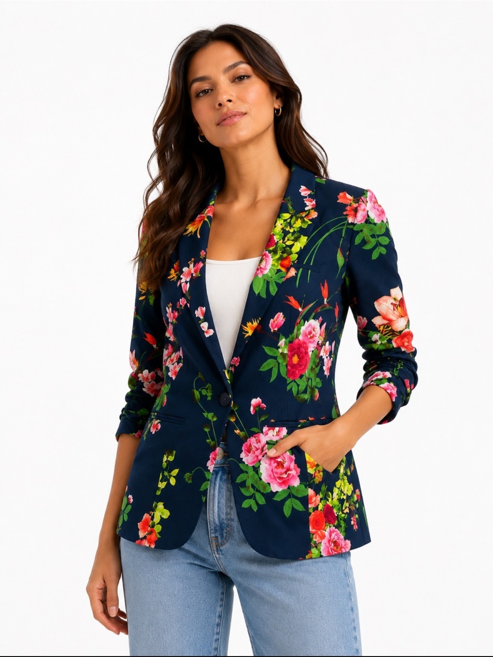 SUNNY GIRL Blazer, Navy & Floral Print, NWOT, Size L